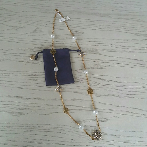Tory Burch Jewelry - Tory Burch Evie Rosary Crystal Pearl Necklace